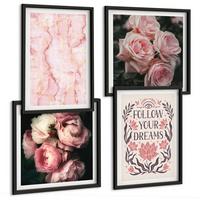BILDER SET 4er Set - 50x50 cm & 40x60 cm Schwarzer Rahmen - Vintage-Rosen-Marmorträume - Schwarz, Kunststoff (50/50cm) - TULUP