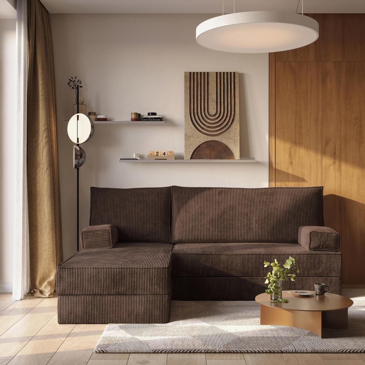 ECKSOFA NOTIA modulares Boneless Sofa mit Schlaffunktion Braun Kordstoff - Braun, Textil (200/120cm) - MASSENO
