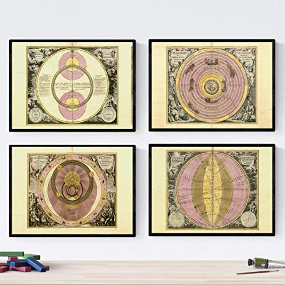 POSTER Set mit 4 alten astronomischen Karten A3 Rahmenlos - Klar, Papier (29.7/3cm) - Nacnic