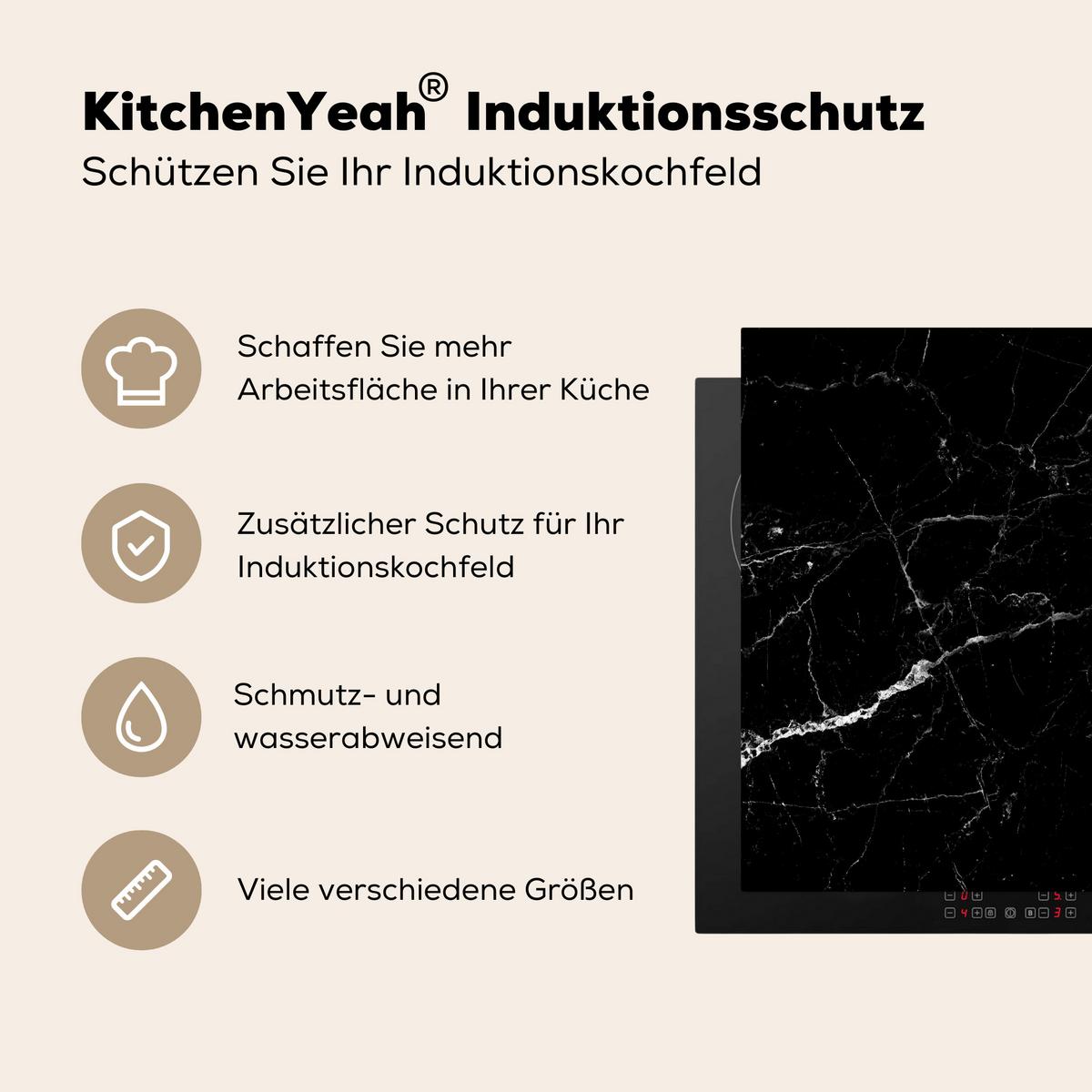 HERDABDECKPLATTE Marmoroptik - Schwarz - Luxus Induktionsmatte 78x78 cm - Grau, Kunststoff (78/78/0.2cm) - MuchoWow