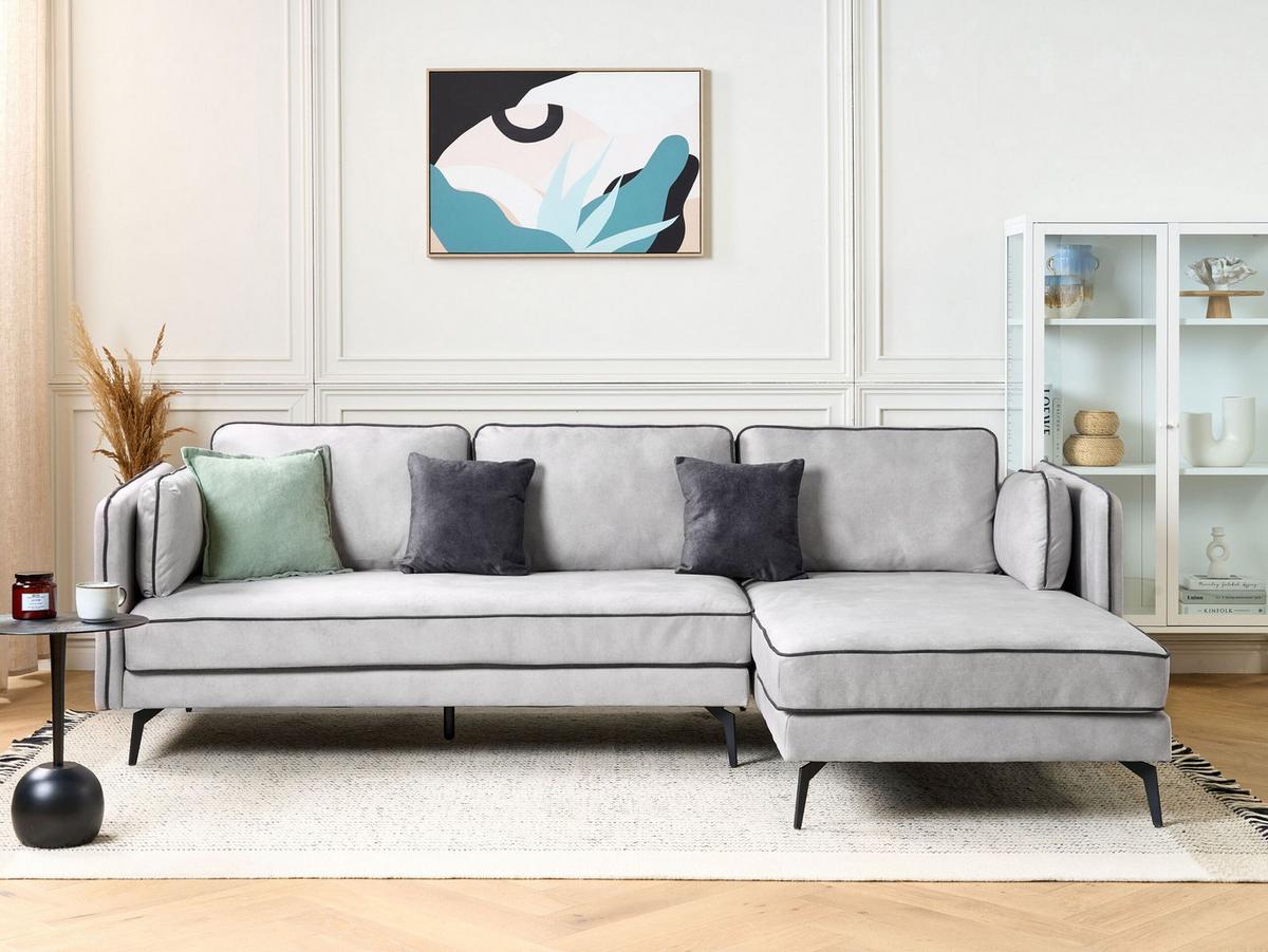 3-SITZER-ECKSOFA Samtstoff Hellgrau Altan - Hellgrau, Textil (268/157cm) - Beliani