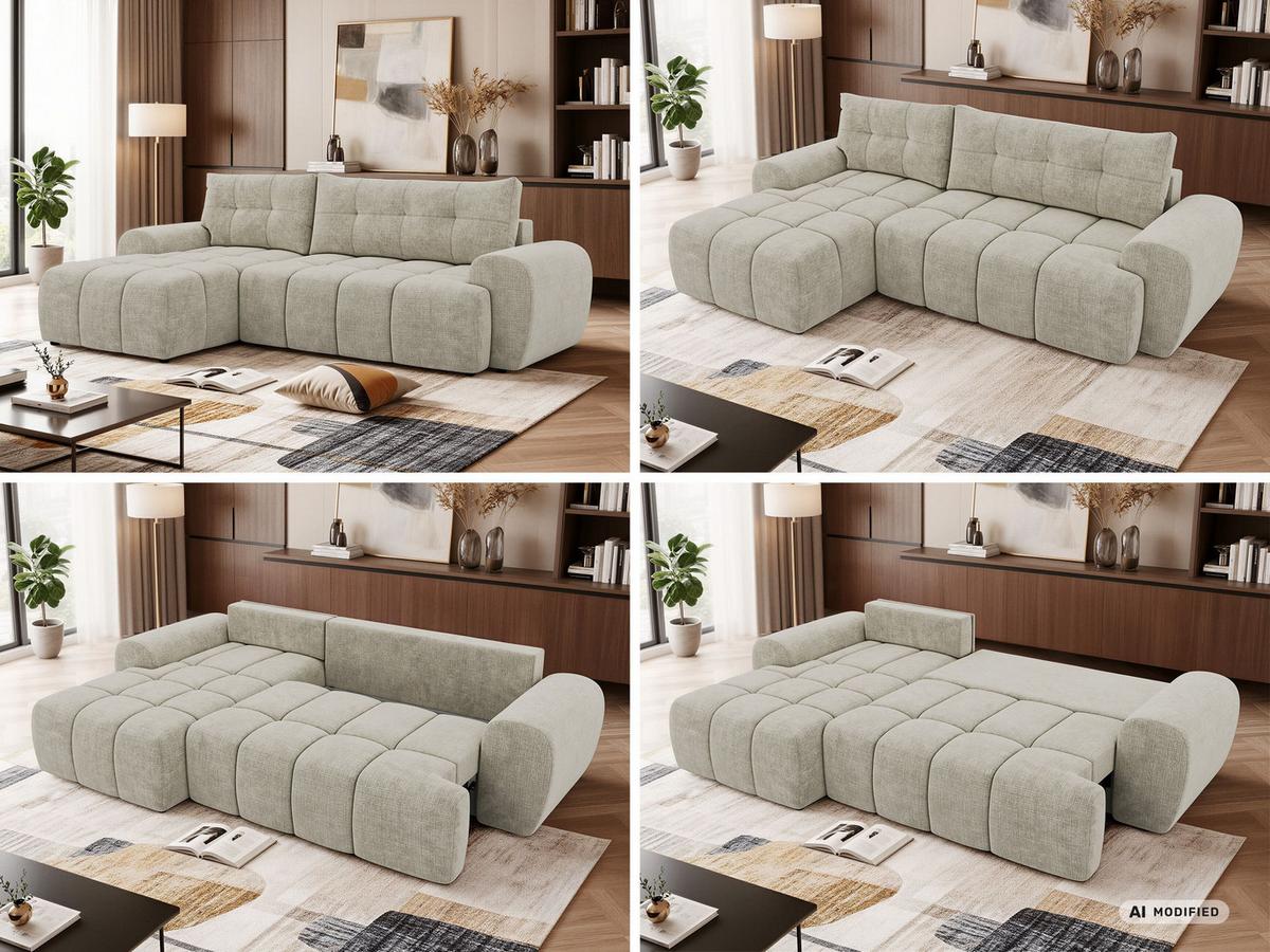 ECKSOFA MARIVO L - Creme Schenille grob gewebt - Links Seite - Creme/Schwarz, Kunststoff/Textil (161/271cm) - MKS