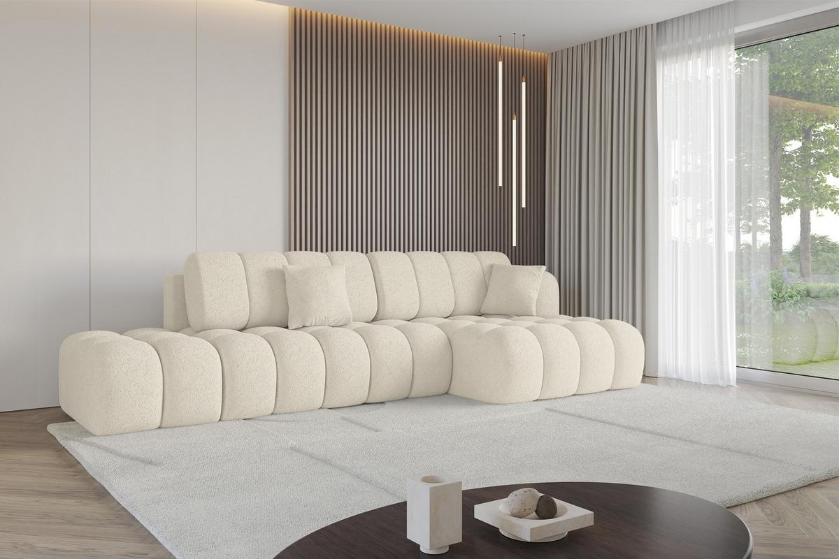 ECKSOFA mit Schlaffunktion Ottomane RECHTS OLEA-L2 321x164x75 Creme Tissu - Creme/Schwarz, Holzwerkstoff/Kunststoff (164/321cm) - ALTDECOR