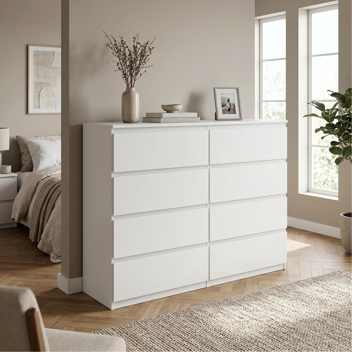 KOMMODE NUDO 120/101,5/39cm mit 8 Schubladen Türen Weiß - Weiß, Holzwerkstoff (120/101.5/39cm) - MASSENO