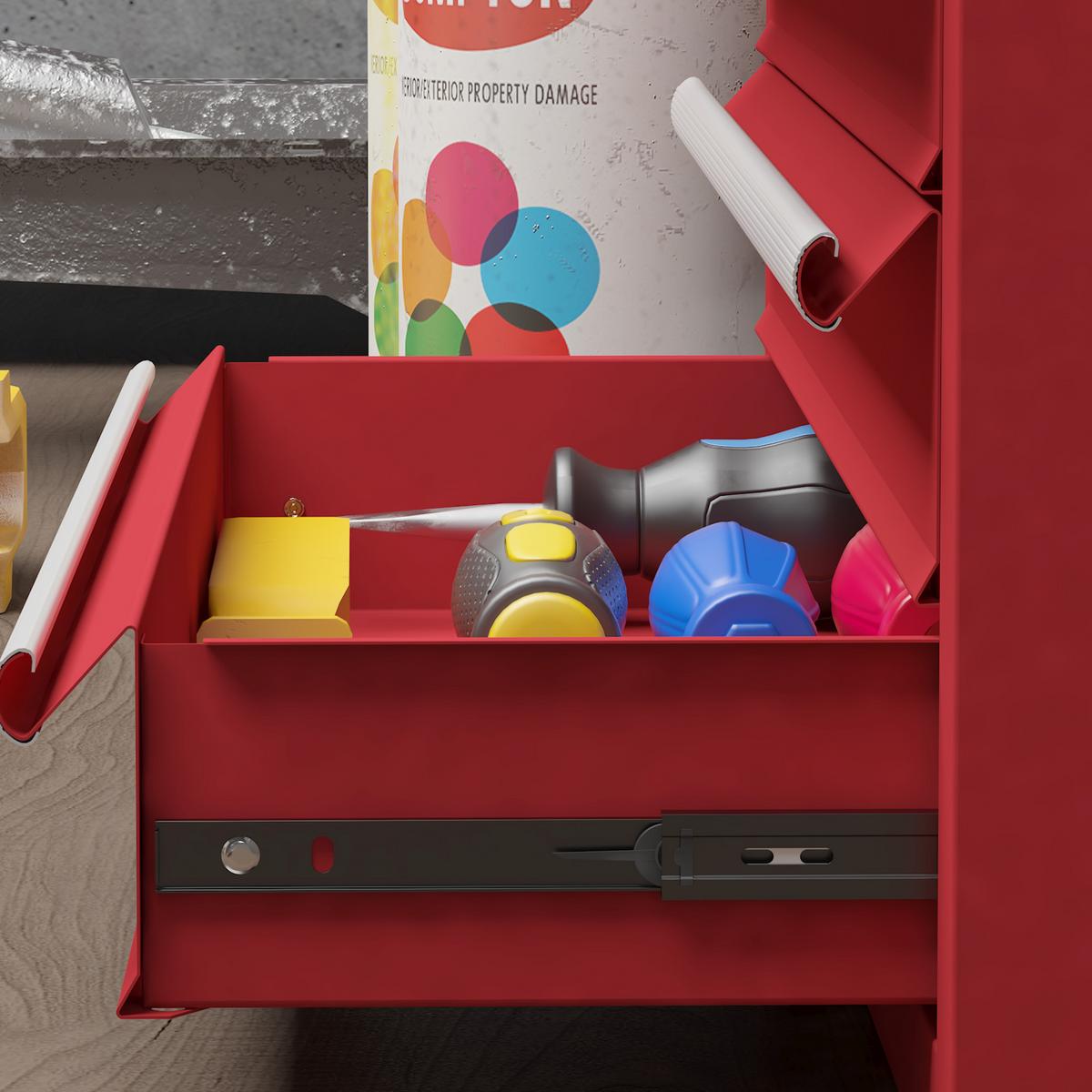 WERKZEUGKOFFER leer, 51 x 22 x 39,5 cm Werkzeugkasten mit 4 Schubladen Rot - Rot, Metall (22/39.5/51cm) - DURHAND