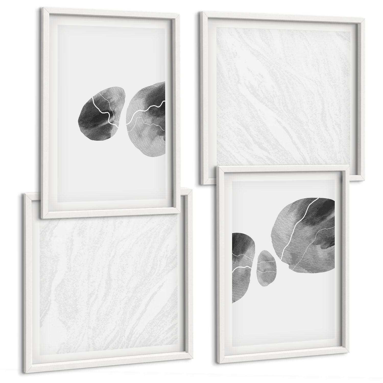 BILDER SET 4er Set - 50x50 cm & 40x60 cm Weißer Rahmen - Abstrakte Kunst, Farbspritzer - Weiß, Kunststoff (50/50cm) - TULUP