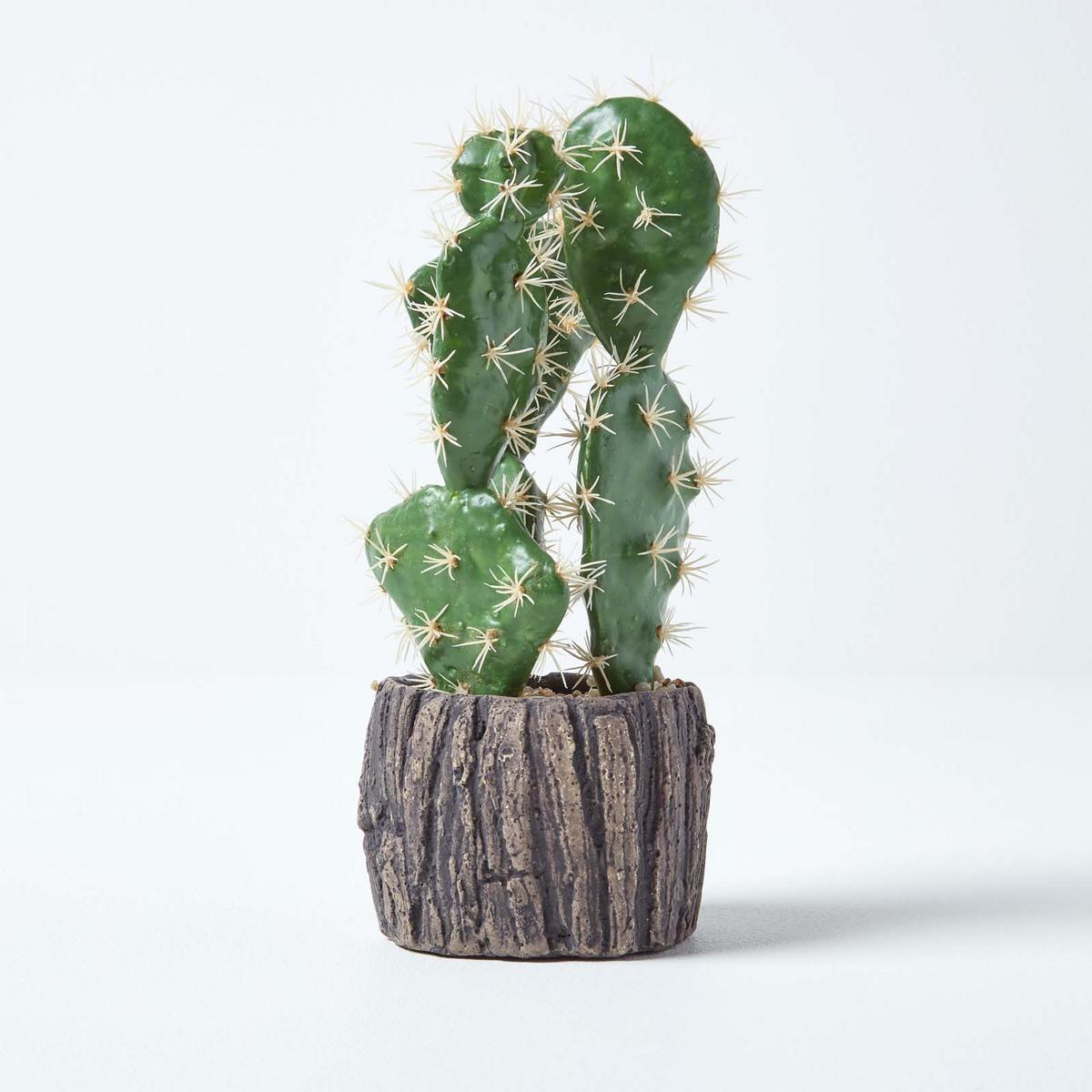 KUNSTPFLANZE Kaktus im Holzoptik-Topf, 26 cm - Grün, Kunststoff (26cm) - Homescapes