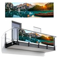 BALKON-SICHTSCHUTZ See - Berge - Sonnenuntergang - Boot Windschutz 300x90 cm - Petrol, Kunststoff (300/90cm) - MuchoWow