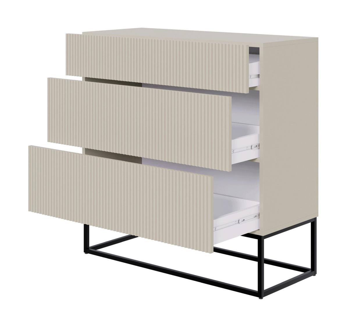 KOMMODE Veldio Graubeige mit schwarzen Beinen 90 cm - Taupe/Schwarz, Holzwerkstoff/Metall (90/90/38cm) - Selsey