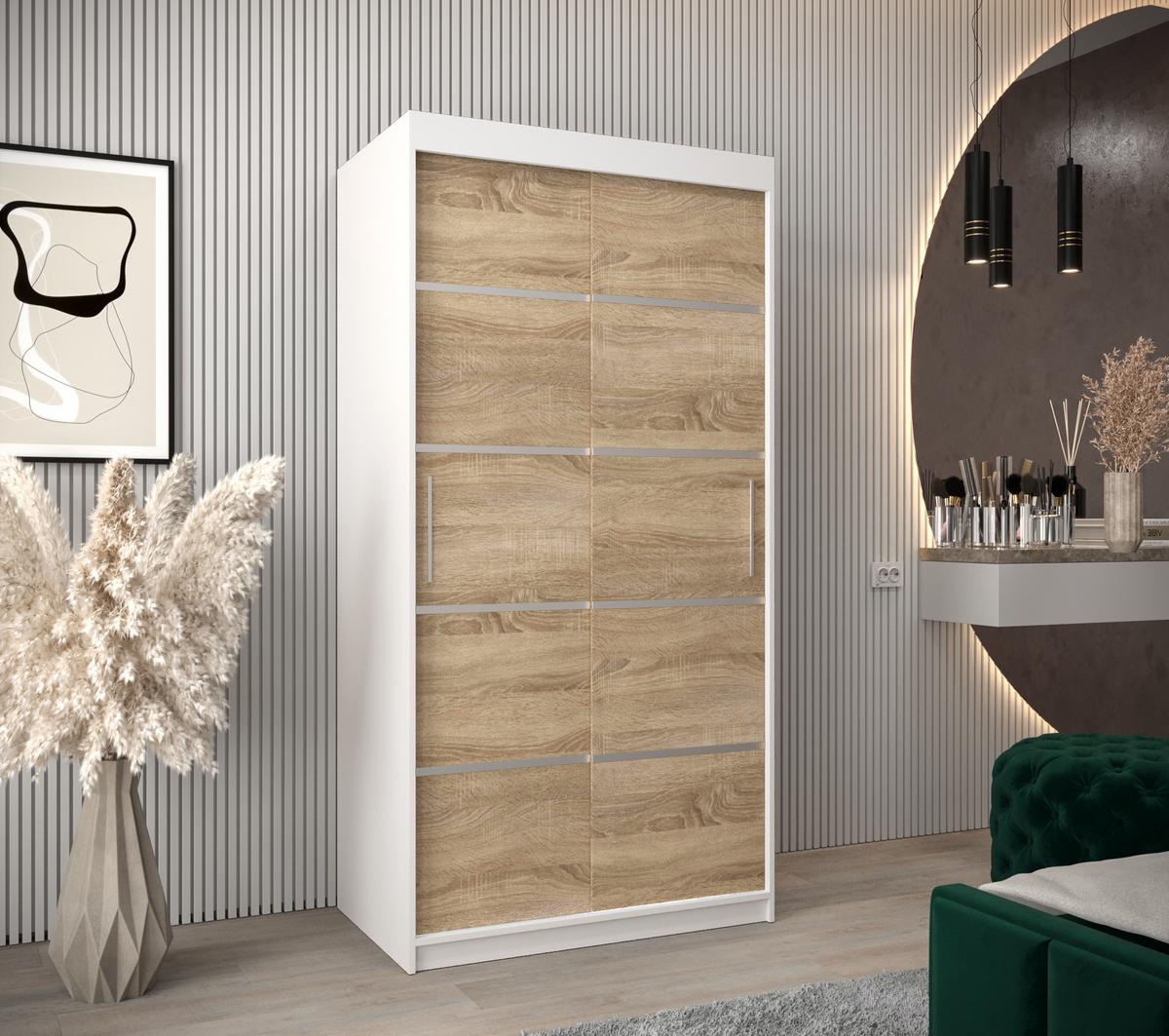 SCHWEBETÜRENSCHRANK 200/100/62 2-türig - Silberfarben/Weiß, Holz/Kunststoff (100/200/62cm) - MÖBEL KRYSPOL
