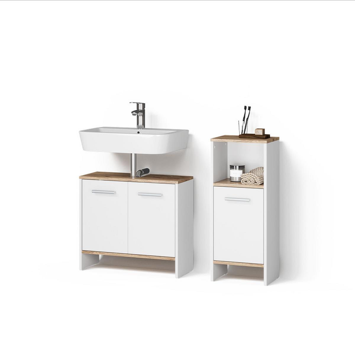 BADEZIMMERMÖBEL-SET Amalfi Weiß/Goldkraft Eiche 2 Teile - Honigeiche/Weiß, Holzwerkstoff (63.8/57/26.3cm) - Livinity®