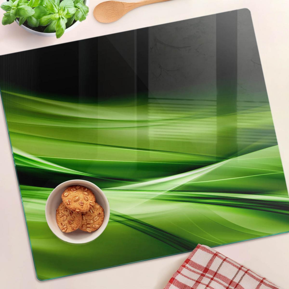 GLASPLATTE 60x52 cm Grüne Wellen - Grün, Glas (60/0.4/52cm) - TULUP