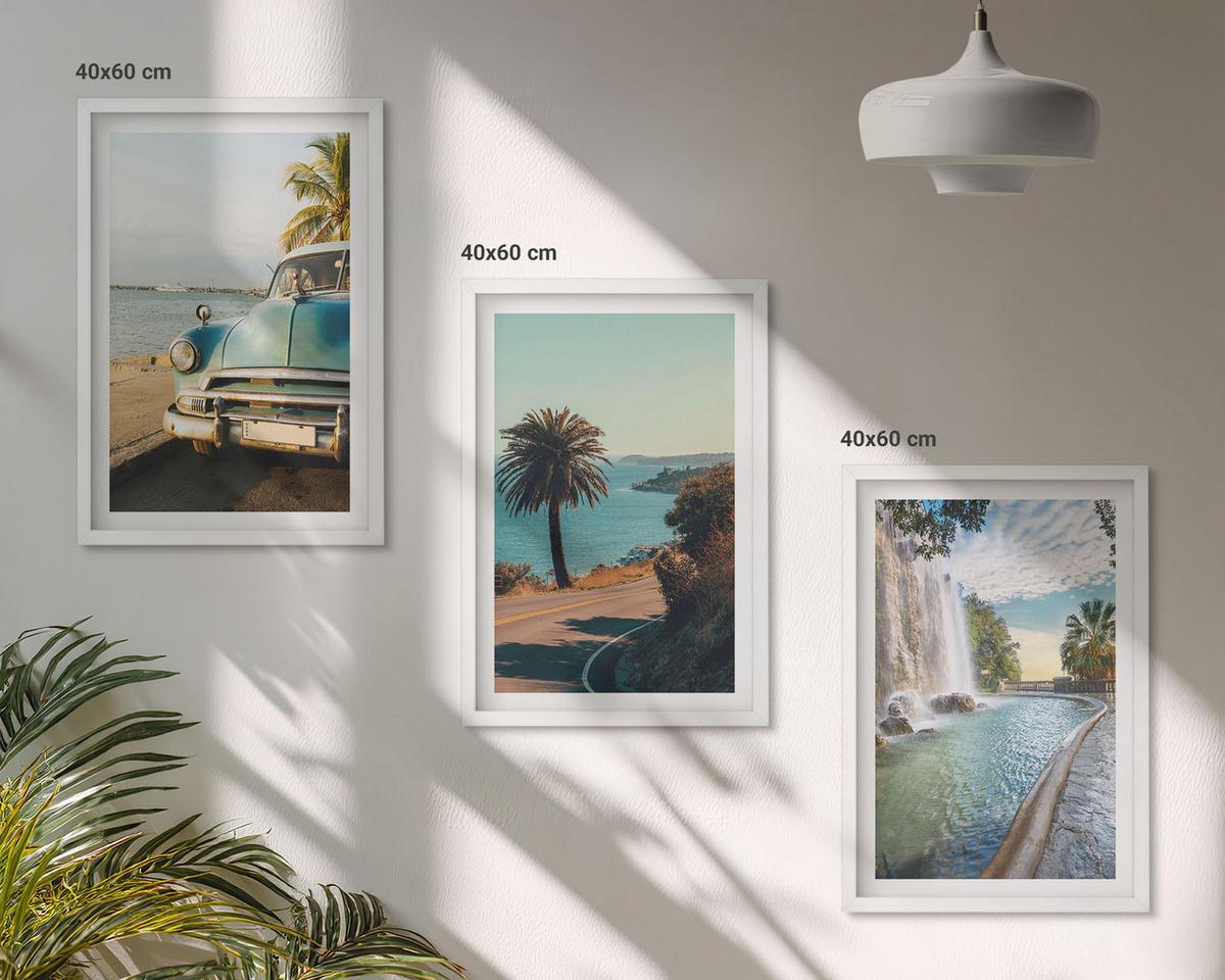 BILDER SET 3er Set - 40x60 cm Weißer Rahmen - Urlaub Palmen Wasserfall - Weiß, Kunststoff (40/60cm) - TULUP