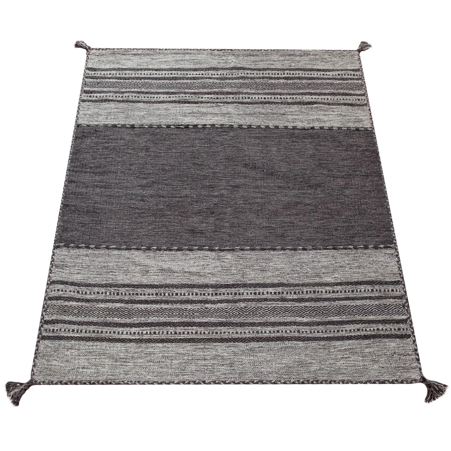BAUMWOLLTEPPICH handgewebt wendbar, im Boho-Stil, Grau, 120 x 170 cm - Grau, Textil (120/170cm) - KADIMA DESIGN
