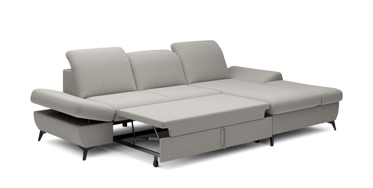 ECKSOFA FELICE R-S Beige Geflochtener Stoff mit Schlaffunktion - Beige, Holz (284/166cm) - MASSENO