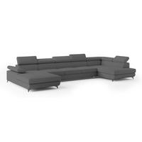 WOHNLANDSCHAFT MONTIVA Grau Boucle-Stoff mit Schlaffunktion - Grau, Holz (410/89/190cm) - MASSENO