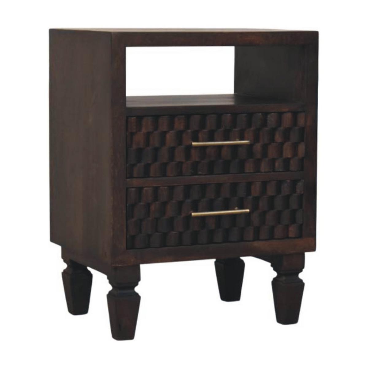 NACHTTISCH Rich-Velvet-Mocha-Finish, 2 Schubladen, 1 offenes Regal, Dunkelbraun - Dunkelbraun, Holz/Metall (35/60/45cm) - Artisan Furniture