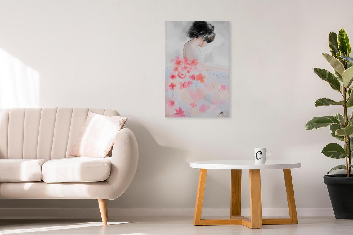 ACRYLBILD HANDGEMALT 60/90 cm - Pink/Beige, Holz/Textil (60/90cm) - KUNSTLOFT