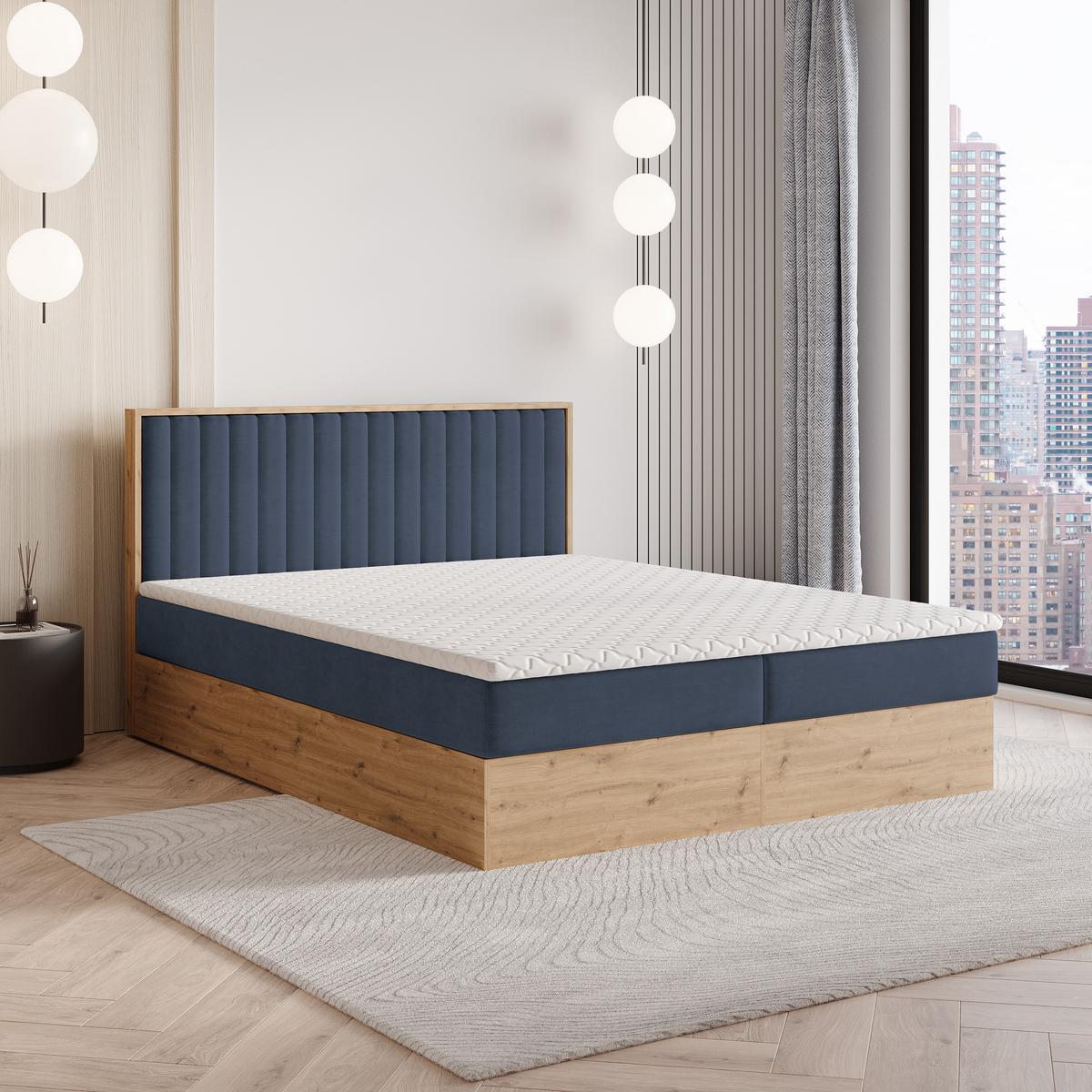 BOXBETT VARELI 160x200 cm mit Matratze und Topper - Blau - Blau, Holz (160/200cm) - MASSENO