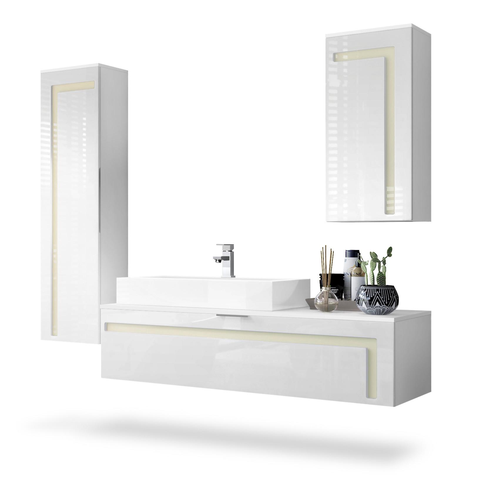 BADMÖBELSET Aloha Absetzungen in Creme Hochglanz - Creme, Holzwerkstoff (210/185/51cm) - Vladon