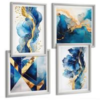 BILDER SET 4er Set - 50x50 cm & 40x60 cm Silberner Rahmen - Blaue abstrakte Muster - Silberfarben, Kunststoff (50/50cm) - TULUP