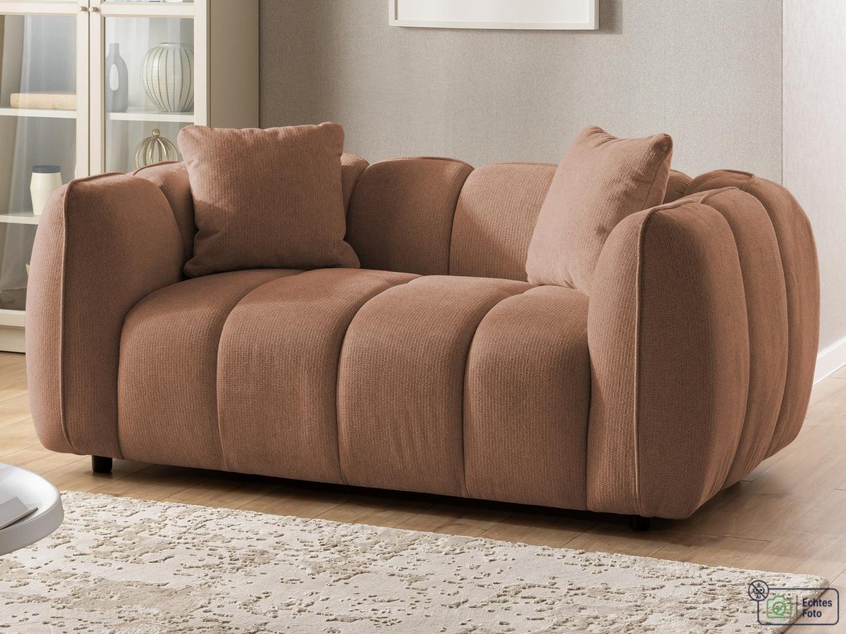 2-SITZER SOFA Nubira in tief gesteppter Bubble-Optik aus weichem Terrakotta Strukturstoff im modernen Design - Terracotta/Schwarz, Holz/Kunststoff (172/69/89cm) - S-Style Möbel