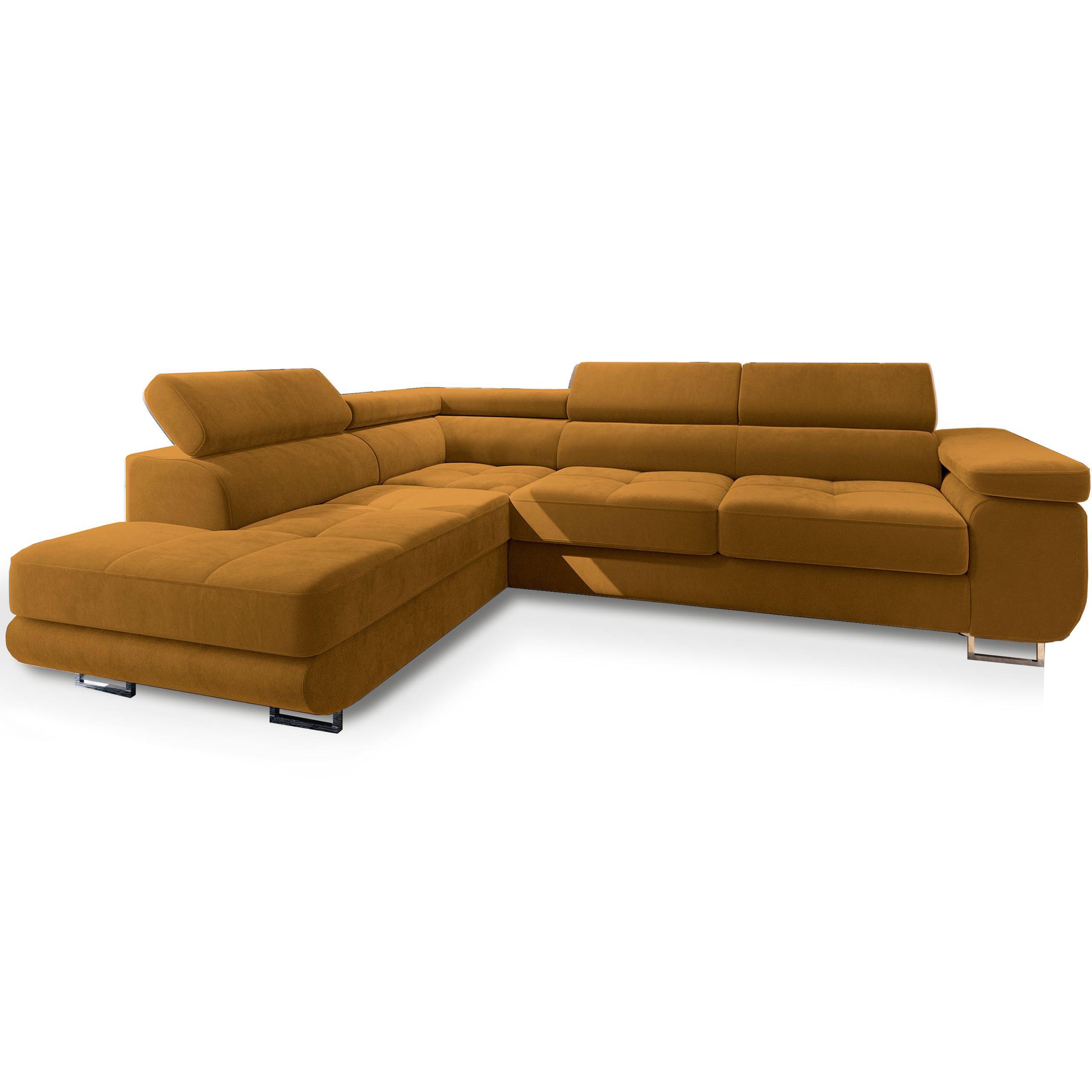 ECKSOFA SELVA L-S Gelb Velours-Stoff mit Schlaffunktion - Gelb/Silberfarben, Holz/Holzwerkstoff (275/202cm) - MASSENO