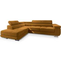 ECKSOFA SELVA L-S Gelb Velours-Stoff mit Schlaffunktion - Gelb/Silberfarben, Holz/Holzwerkstoff (275/202cm) - MASSENO