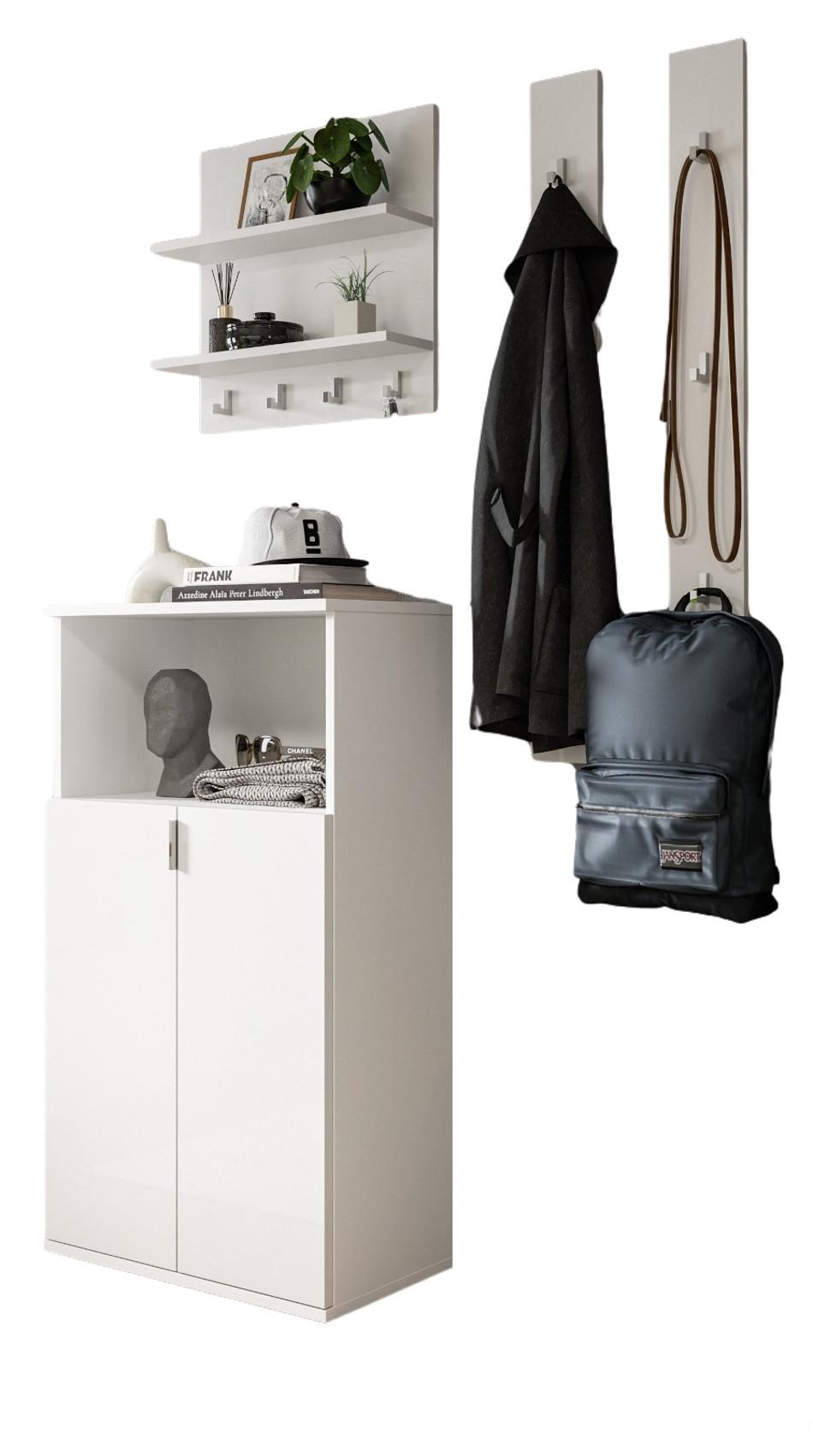 GARDEROBE Set 4-teilig weiß Hochglanz 117 cm, moderne Flurgarderobe - Chromfarben/Weiß Hochglanz, Glas/Holzwerkstoff (117/193/37cm) - Inn.Furn