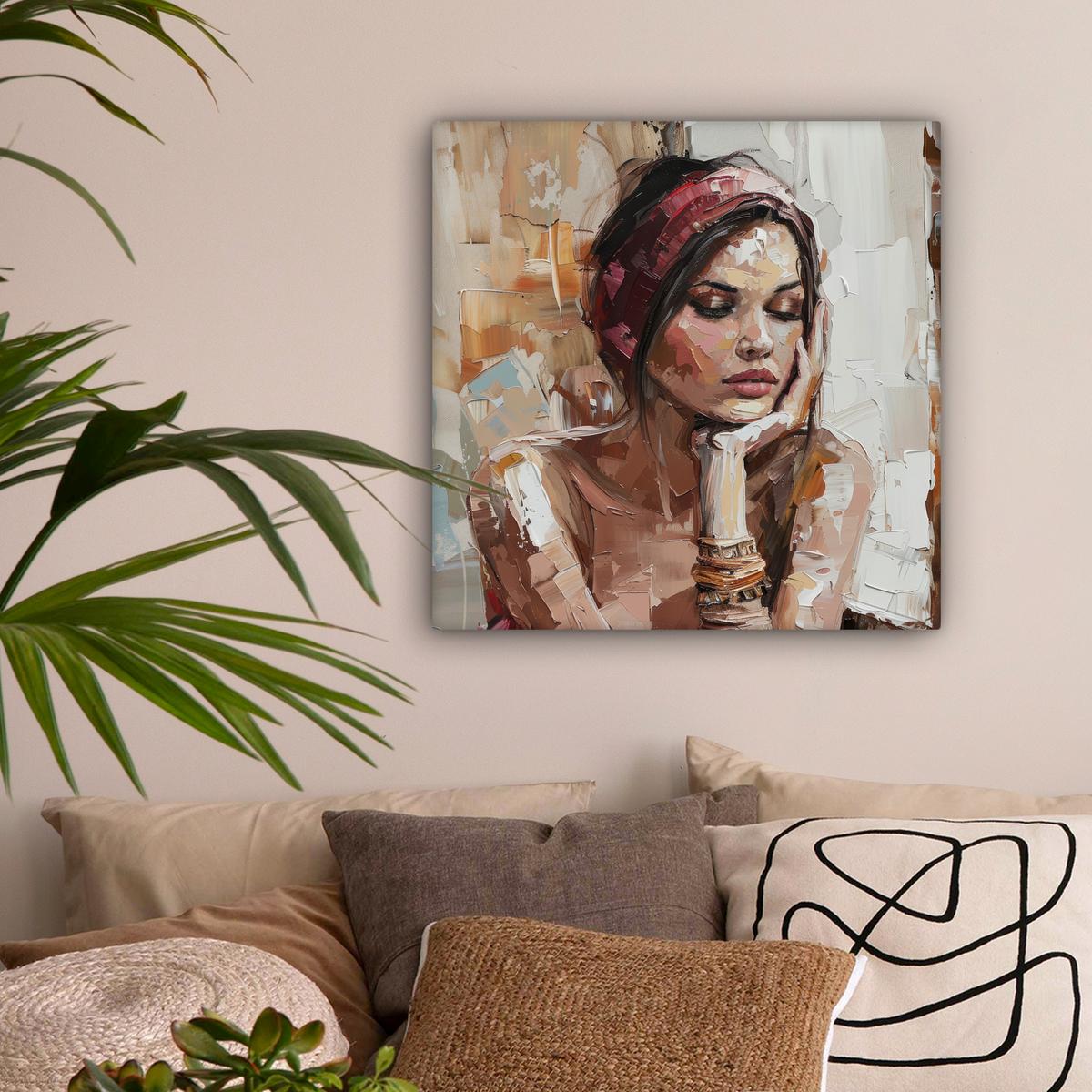 LEINWANDBILD Frau - Lackierung - Porträt - Modern Wandbild Wohnzimmer 50x50 cm - Altrosa, Textil (50/50cm) - MuchoWow