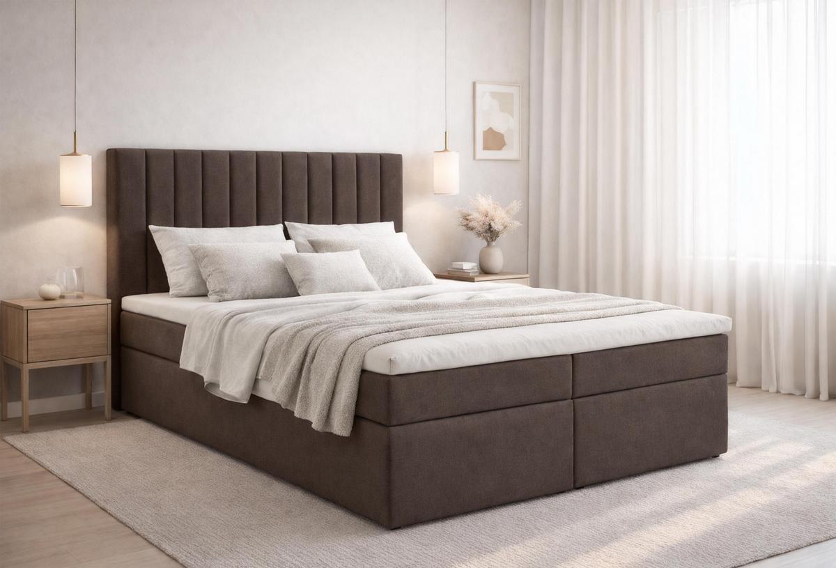 BOXBETT BURSA 140x200 cm mit Bettkasten und Matratze - Braun + TOPPER - Schwarz/Braun, Holz/Holzwerkstoff (140/200cm) - AX Living