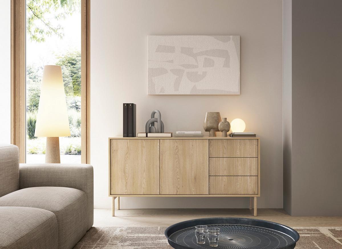 SIDEBOARD ROCCO 153,5x39,5x79,8 cm mit 3 Schubladen und 2 Türen Eichefarben - Braun, Holzwerkstoff (153.5/79.8/39.5cm) - MASSENO