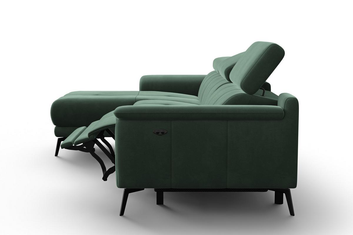 ECKSOFA FIERO 4-Sitzer LINKS, Grüner Veloursstoff - Schwarz/Grün, Holz/Textil (288/170cm) - Courtois Laville