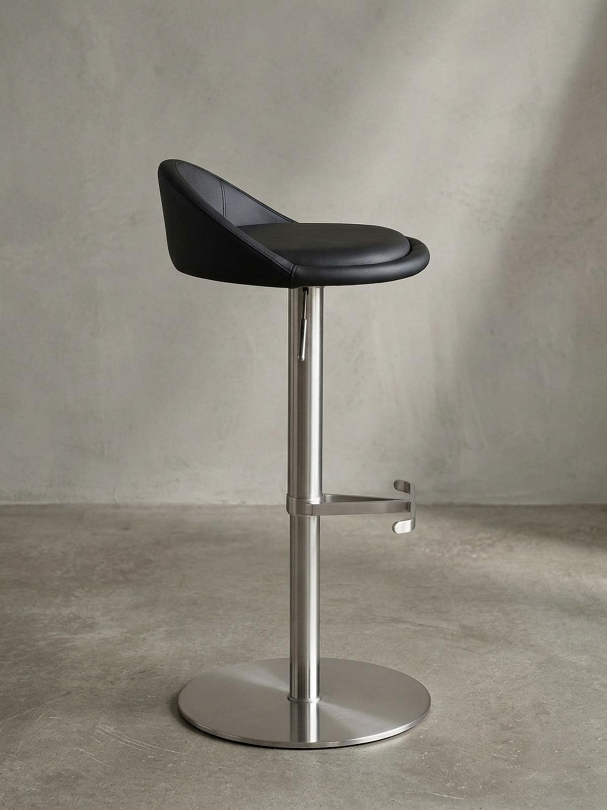 BARHOCKER Höhenverstellbar Edelstahl Halbrunde Rückenlehne DONAU, Schwarz 43x43x90 cm - Silberfarben/Schwarz, Kunststoff/Textil (43/90/43cm) - KADIMA DESIGN