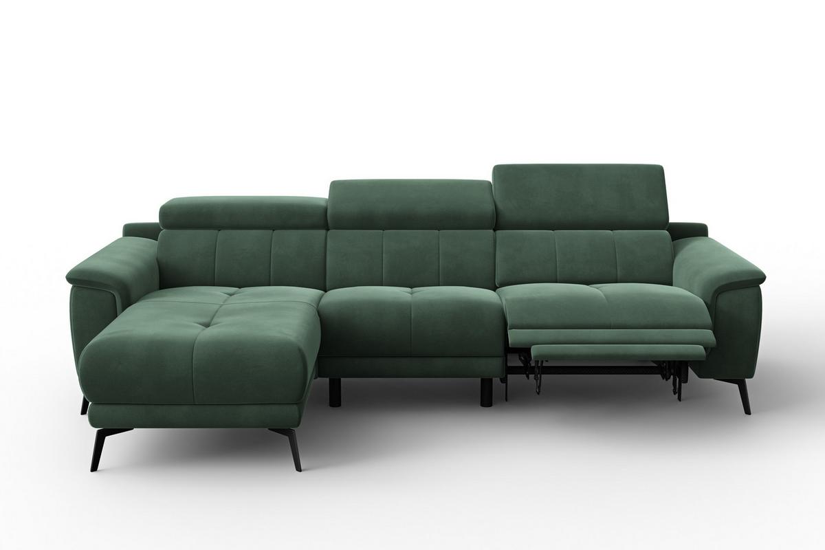 ECKSOFA FIERO 4-Sitzer LINKS, Grüner Veloursstoff - Schwarz/Grün, Holz/Textil (288/170cm) - Courtois Laville