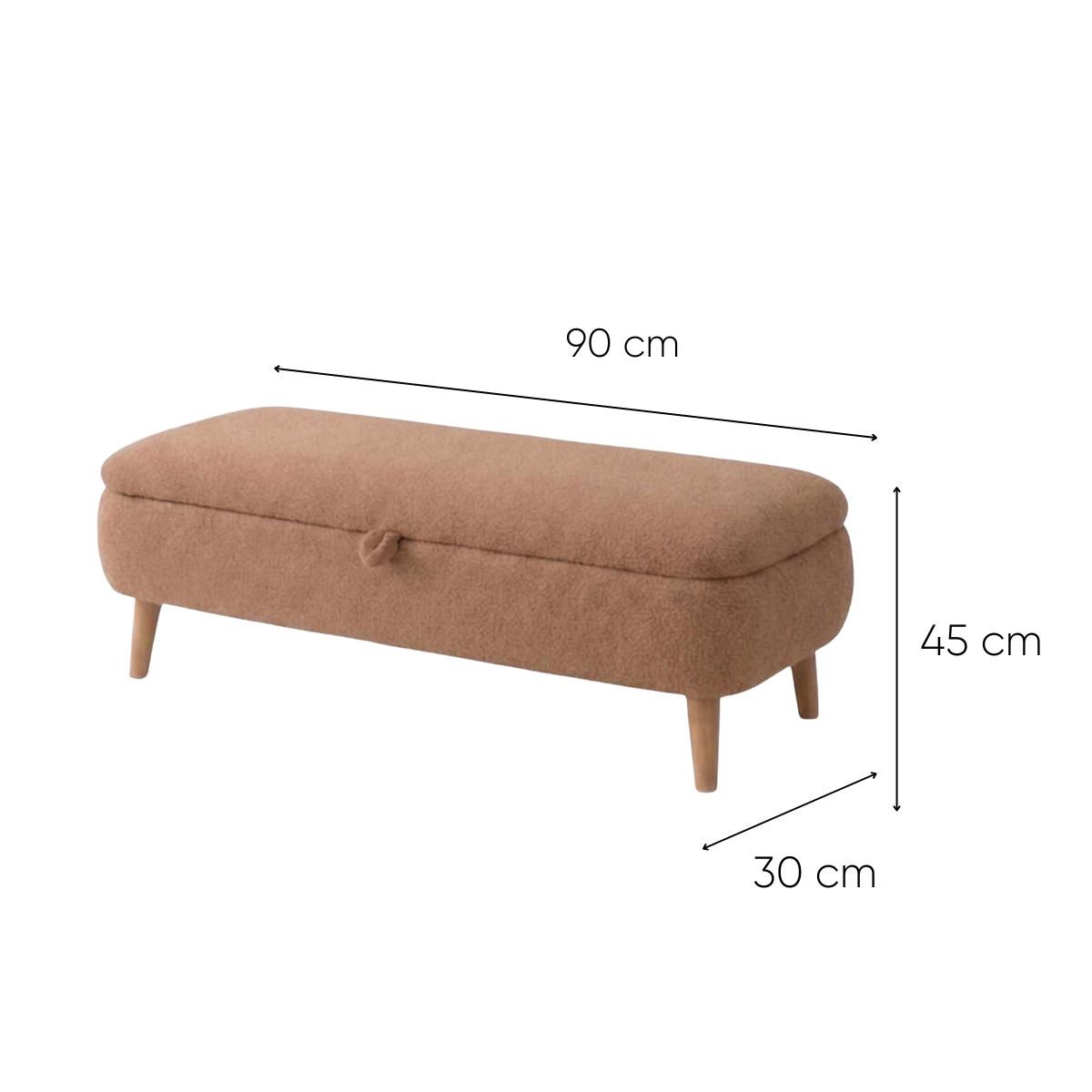 AUFBEWAHRUNGSBANK aus Bouclé-Stoff 30/45/90 cm - Braun, Holzwerkstoff (30/45/26cm) - Calicosy