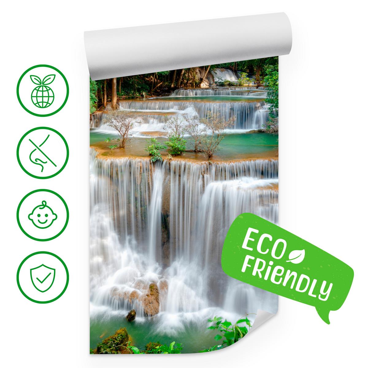FOTOTAPETE für Esszimmer Panorama Waldwasserfall Bäume Pflanzen Natur 350x256 - Beige/Braun, Papier (350/256cm) - Muralo