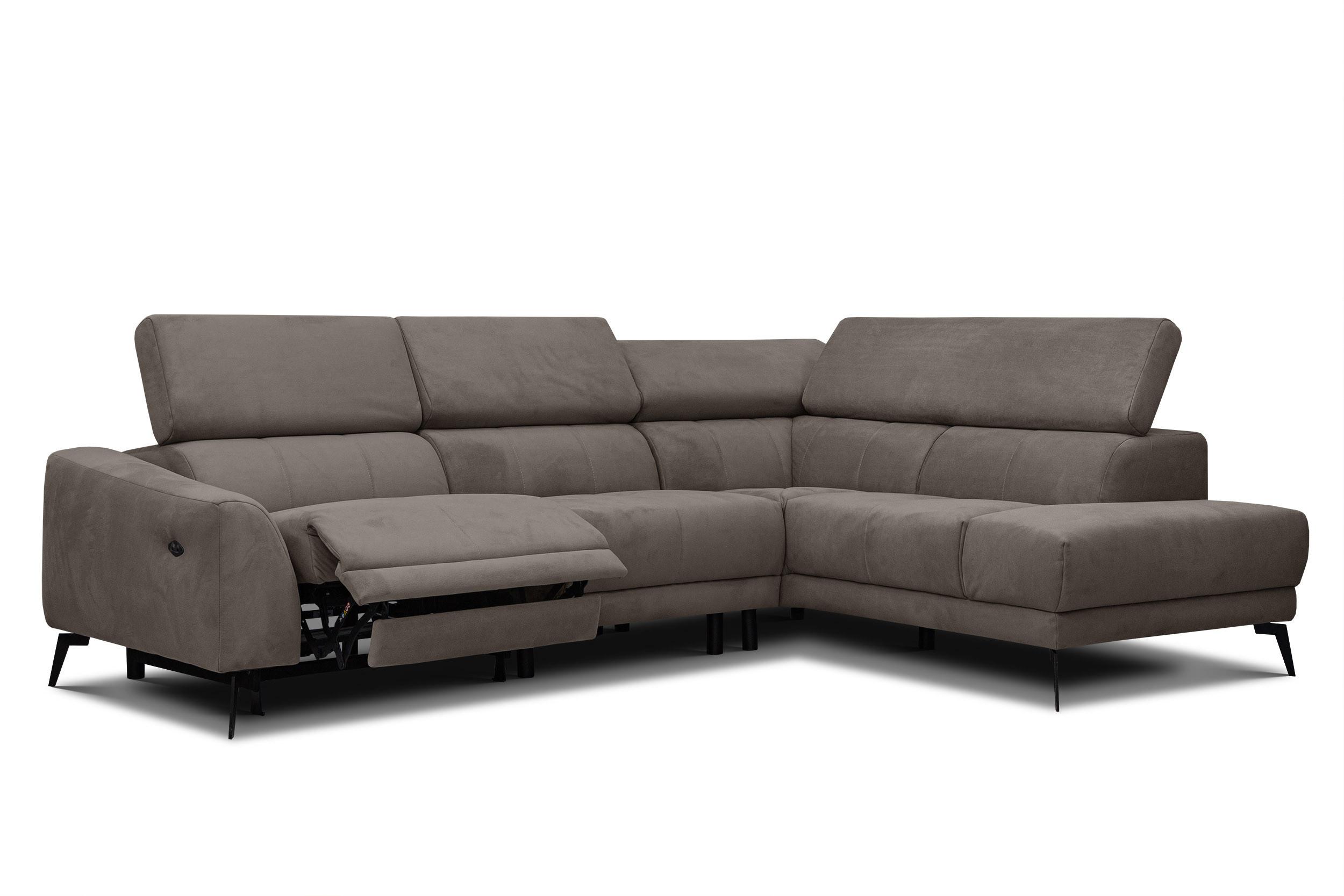 ECKSOFA LARS 5-Sitzer, 1 Relax, verstellbare Kopfstützen, taupe - Taupe/Schwarz, Holzwerkstoff/Textil (284/201cm) - Wozimo