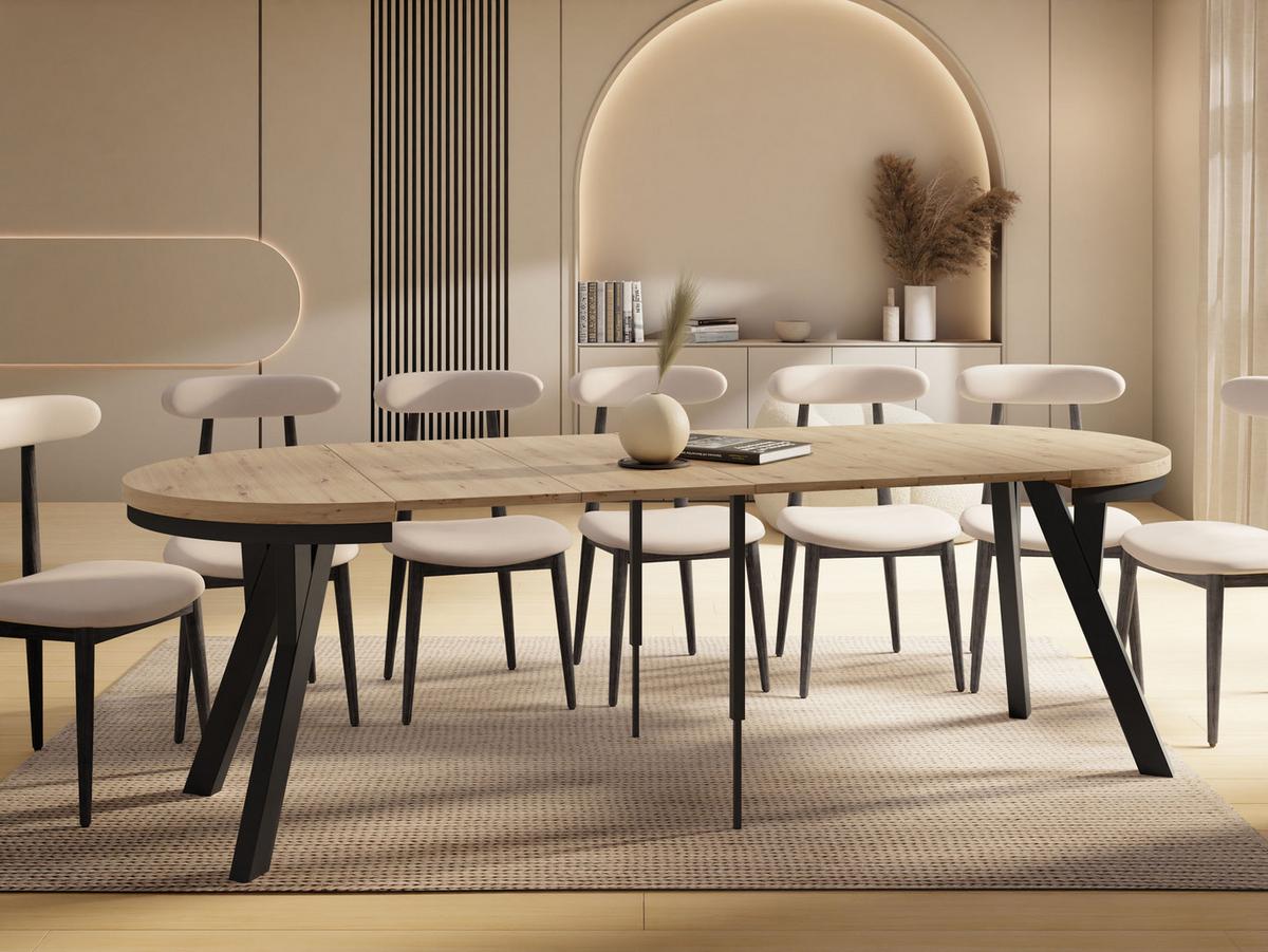 ESSTISCH Vero Neo rund ausziehbar verlängerbar, Eiche Artisan Hellbraun 100-300/100/77 cm - Schwarz/Eiche Artisan, Holz/Holzwerkstoff (100/300/77cm) - WFL GROUP