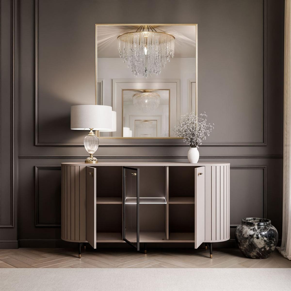 SIDEBOARD ELODIE 3T mit LED-Beleuchtung Kaschmir - Kaschmir, Holzwerkstoff (150/81/40cm) - Lookway