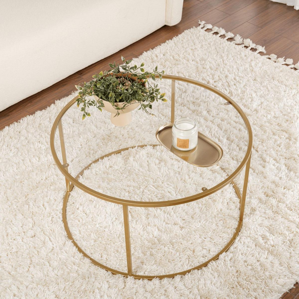 COUCHTISCH mit Glasplatte 80/80/43 cm - Goldfarben, Metall (82/80/43cm) - Calicosy