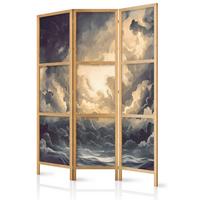 PARAVENT Japanischer 3-tlg 135x172 cm Malerische Wolken - Multicolor, Holz/Textil (135/172/3cm) - Muralo