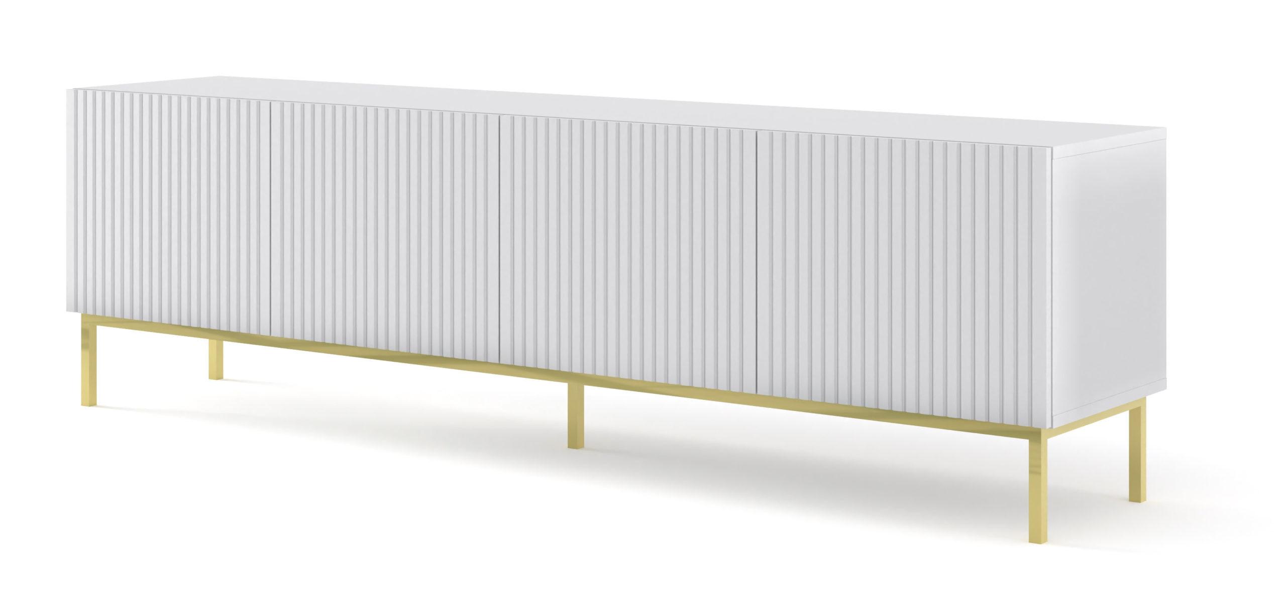 TV LOWBOARD Weiß, Weiß, Gold 200/58/42 - Weiß, Holzwerkstoff (200/58/42cm) - RAUMHIRSCH FURNITURE