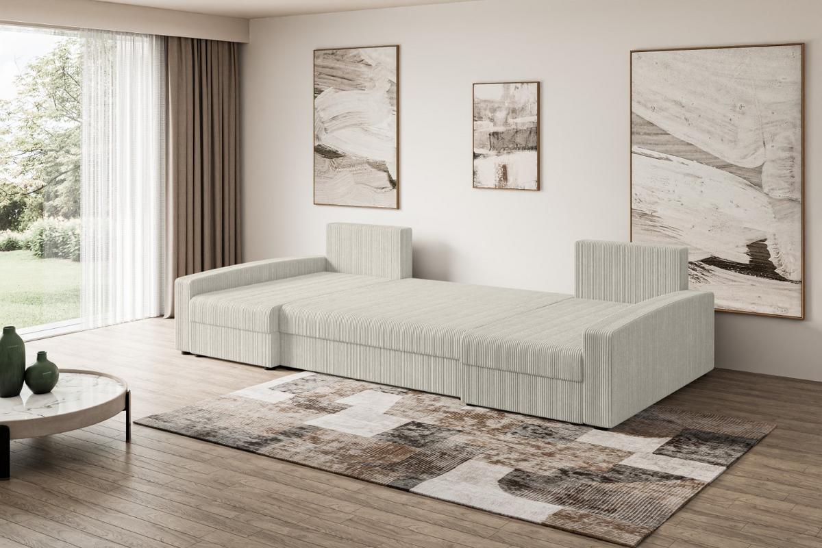 WOHNLANDSCHAFT mit Schlaffunktion und Bettkasten ALESIA-U 301x140x90 cm Creme Cord - Silberfarben/Hellgrau, Holzwerkstoff/Kunststoff (301/90/140cm) - ALTDECOR