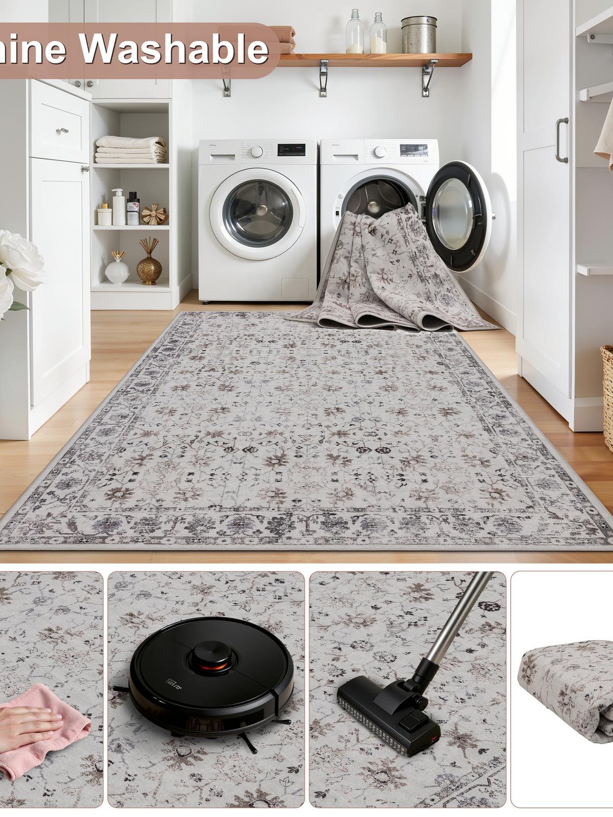 LÄUFER waschbar, mit floralen Ornamenten, VERNANTE in Creme, 80 x 150 cm - Beige, Textil (80/150cm) - KADIMA DESIGN