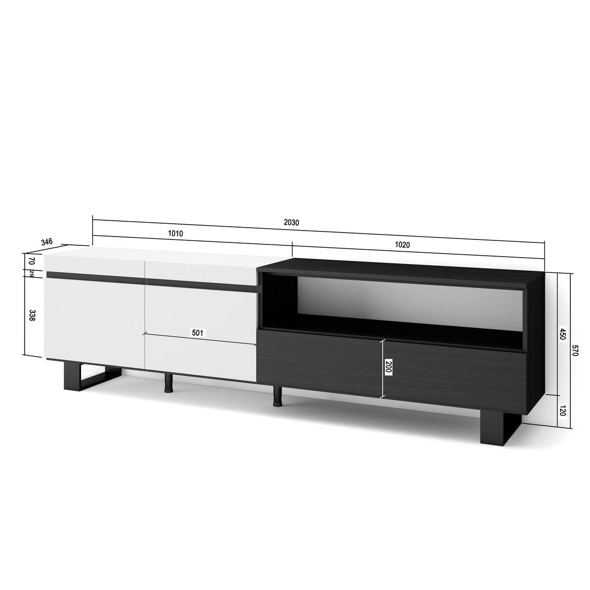 LOWBOARD, Tv-Schrank, Weiß, Schwarz, 200/35/57cm - Weiß, Holzwerkstoff (200/57/35cm) - Skraut Home
