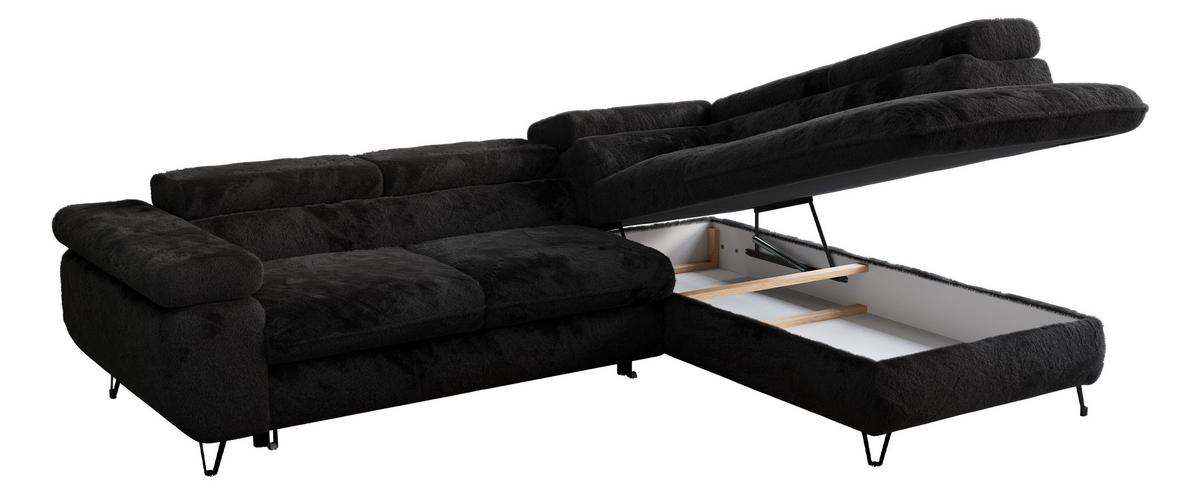 ECKSOFA PEDRO L Schwarz Plüsch - Rechts Seite - Schwarz, Textil/Metall (273/208cm) - MKS