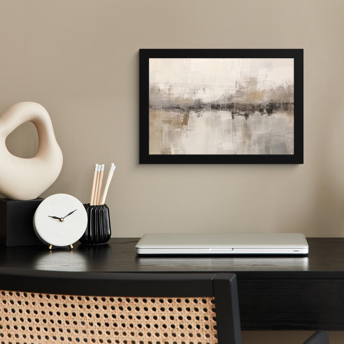 POSTER MIT RAHMENGERAHMTES BILD Moderne Kunst - Abstrakt - Beige 30x20 cm - Beige, Papier (30/20cm) - MuchoWow