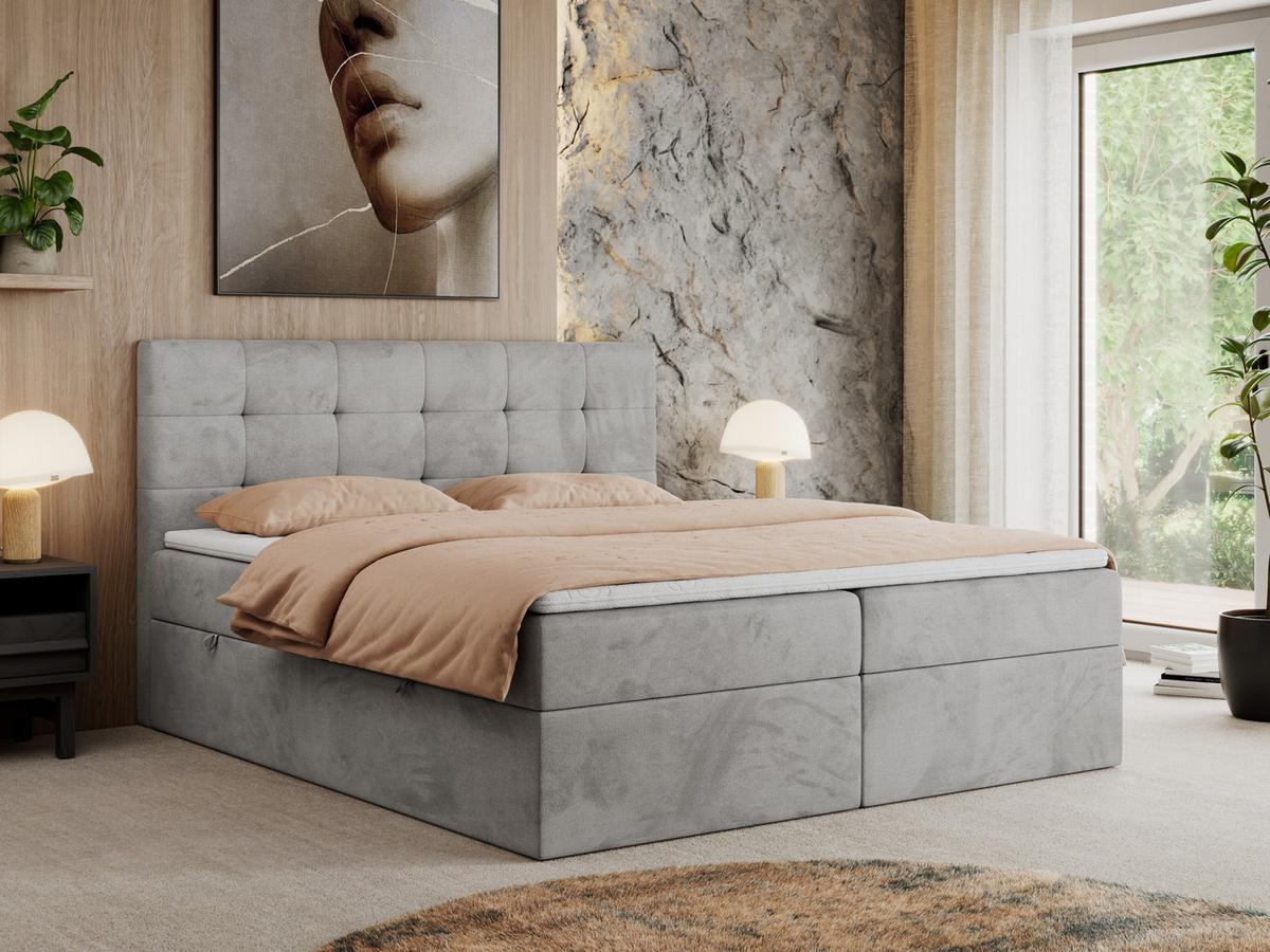 BOXBETT CENTO 140/200 Hellgrau Velvet - H3 - Hellgrau, Holz/Textil (140/200cm) - MKS