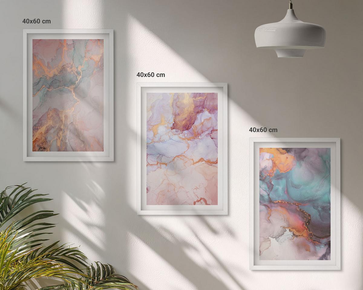 BILDER SET 3er Set - 40x60 cm Weißer Rahmen - Abstrakte Pastellmuster - Weiß, Kunststoff (40/60cm) - TULUP